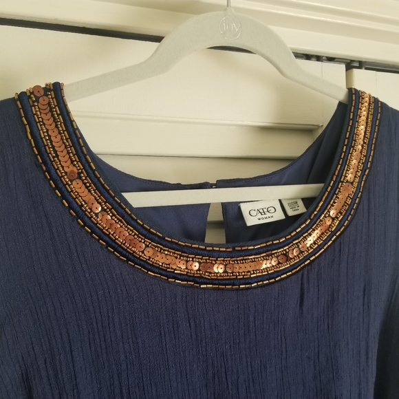 Cato navy sleevless beaded neckline dress - Picture 4 of 7